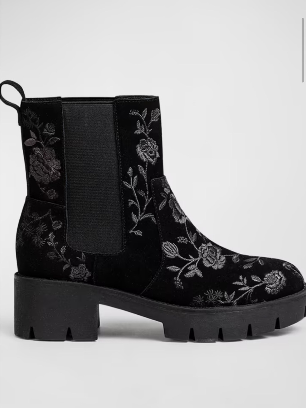 Johnny Was Black Floral Embroidered Chelsea Ankle Boots
